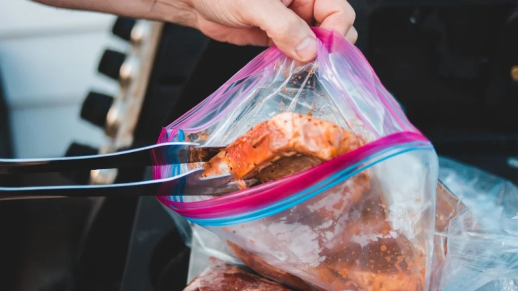 a seal bag for storing marinated meat