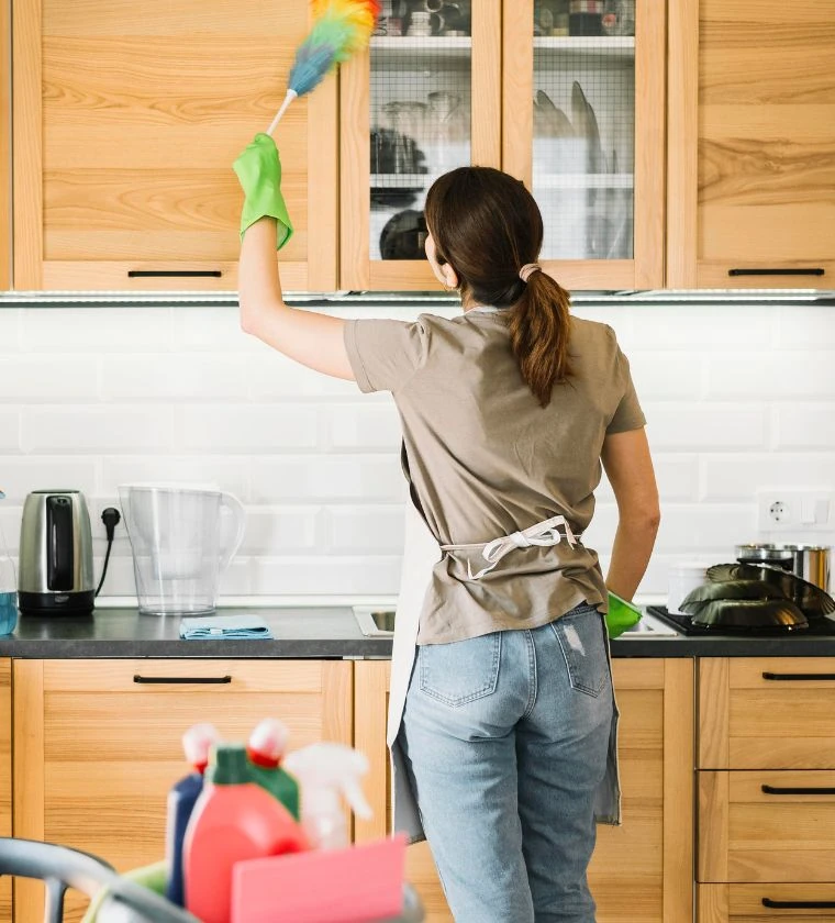 A Woman Cleaning the Kitchen
